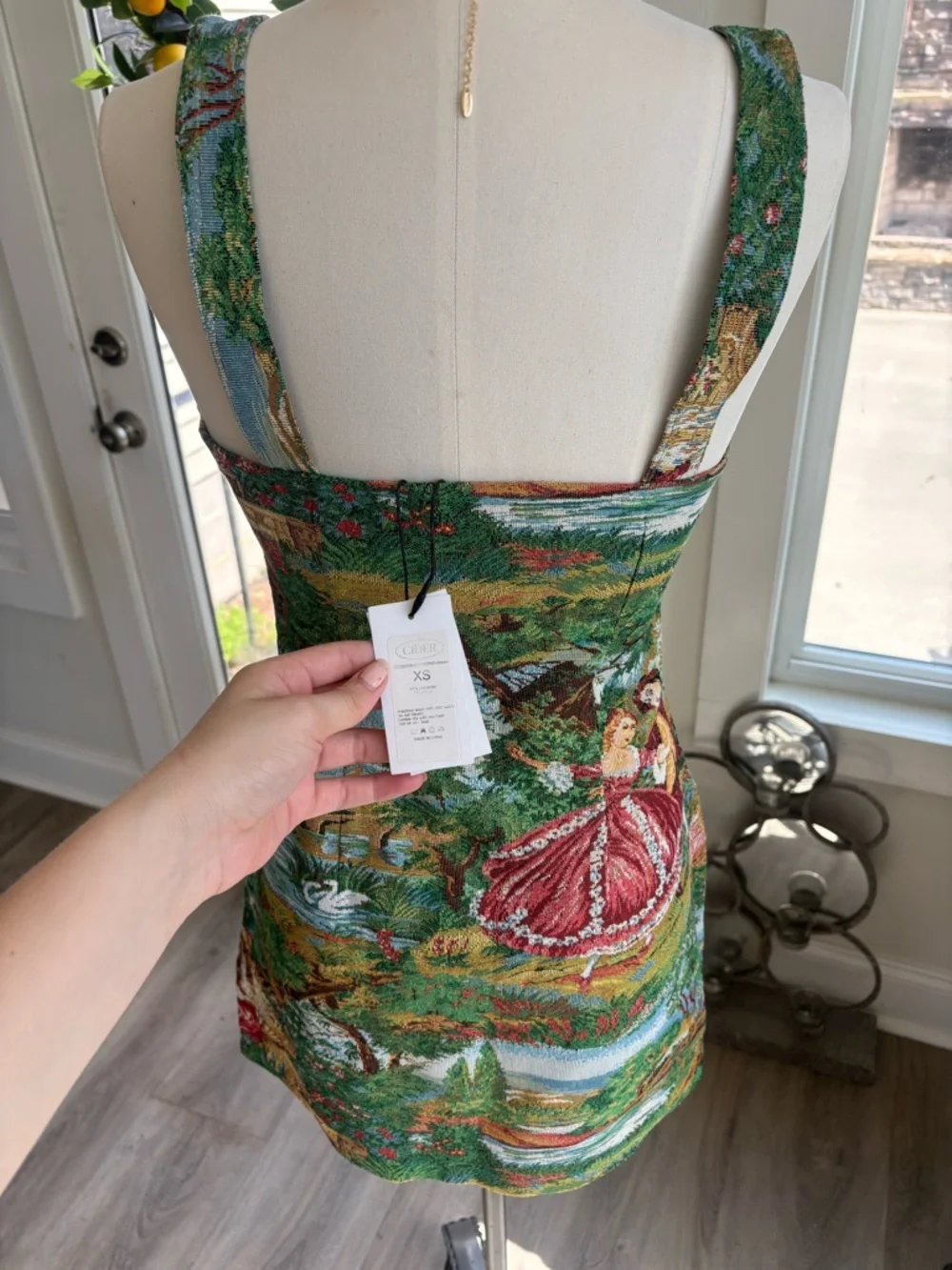Scenic Tapestry Print Green Mini Dress - Picture 4 of 5